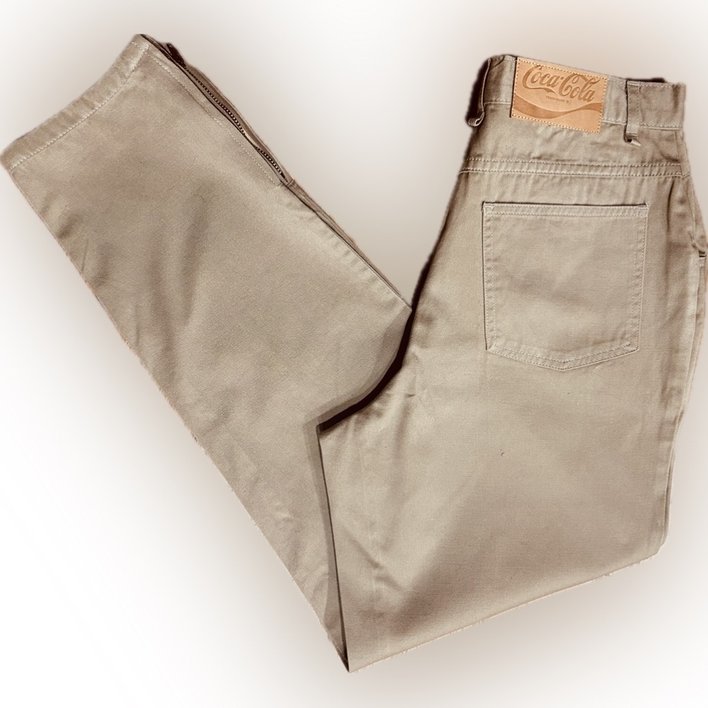 EUC Coca-Cola SZ 12 khaki pants, 4 pockets, tapered legs w/side zip at ankles
